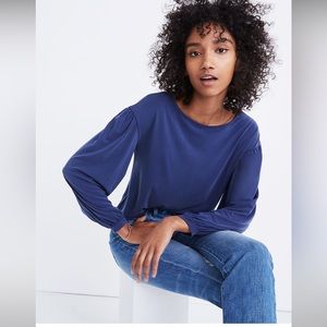 NWT Madewell Sandwashed Gathered-Sleeve Top
